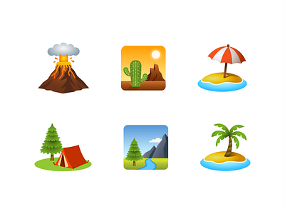 Emoji: place-geographic beach camping desert emoji geographic icon illustration island national park place volcano