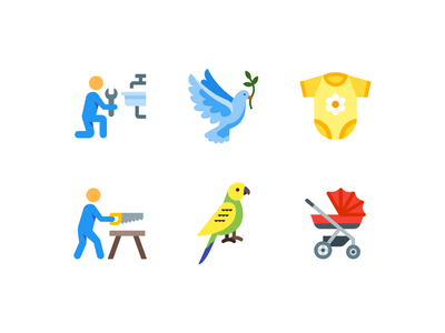 Color style icons baby baby carriage bird clothing color design icon illustration plumber sawing man ui ux vector worker