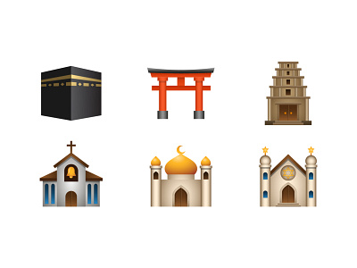 Emoji: place-religious church color emoji hindu temple icon illustration kaaba mosque shinto shrine synagogue vector