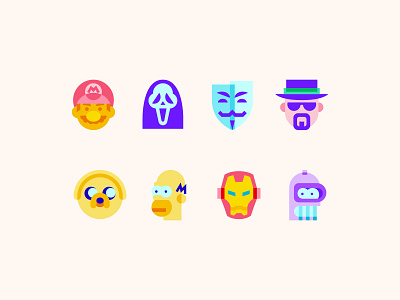 Color Glass icons: Characters adventure time bender cartoon character color design futurama gaming homer icon illustration ironman logo mario movie scream simpsons ui ux vector
