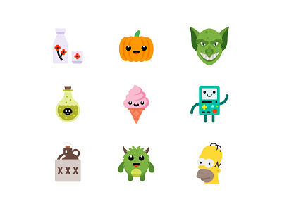Color style icons bmo color cute design flat goblin graphicdesign icecream icon illustration moonshine poison pumpkin sake simpsons