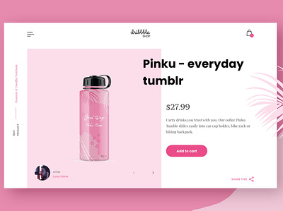 First Shot - Dribbble Shop Exploration debut first shot illustration online shop pastel color pink product detail product page shopping app tumblr bottle ui web design