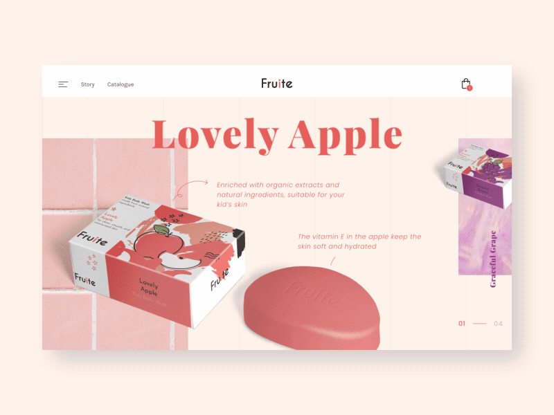 Fruite - Homepage Slide Interaction Design after effects box design carousel figma home page illustration interaction label design packaging pastel shop slide soap ui ux web design