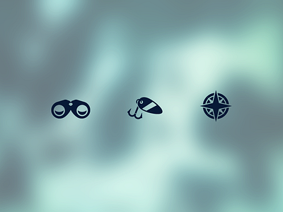 Three Icons binoculars compass fish fishing lure hunting icon navigation outdoors wildlife