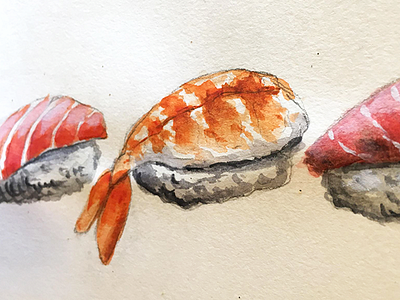 Nigiri Quicki illustration nigiri paper raw rice salmon tuna shrimp sketch sushi traditional watercolor