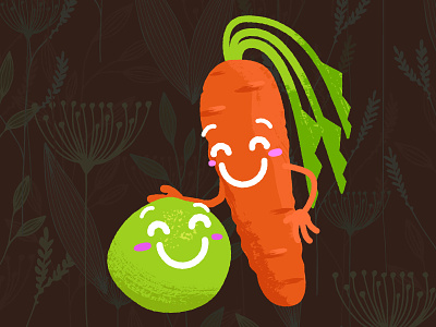 Like Peas & Carrots blush carrot cartoon friends happy pea peas smile smiley face texture vector vegetable veggie