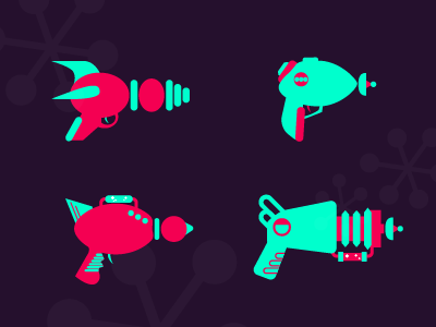 Pew Pew atomic age gun icon infographic infographic design laser neon pew pew pink space teal vector weapons