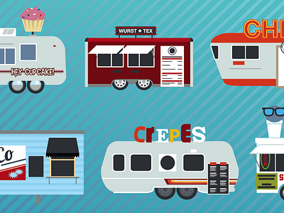 Food Trailers Galore austin food food trailer food truck illustration infographic infographic design roach coach trailer truck vector