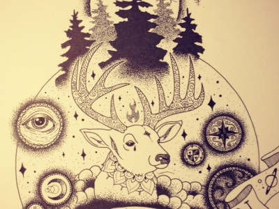 Imagination deer dotwork drawing fantasy forest illustration imagination nature pointillism sci fi stippling tattoo