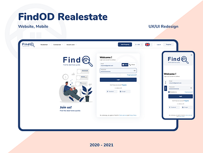 FindOD Realestate Login Page app design ui ux