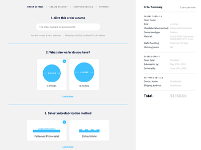 Edge Embossing - online ordering form app application cart form form design multi step science shop ui ui design ux