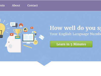 Language Proficiency Page blue button homepage illustration language purple