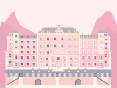 The Grand Budapest Hotel building hotel illustration movie pink vector wes anderson window