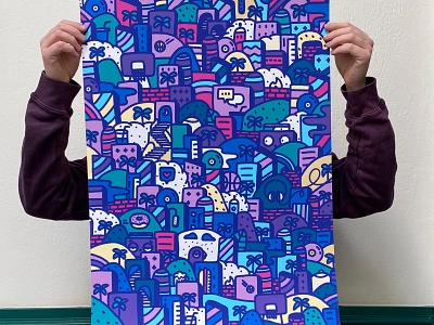 Under the rain poster basketball bird boob bricks buildings city doodle ghettoblaster headphones hoop hot dog illustration landscape nipple palm trees pigeon poster purple spray can vinyl