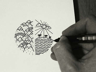 Mountains & island doodle doodling drawing nature pen small