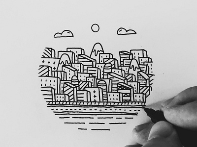 Living in the city buildings city cute doodle drawing geometric minimalism round shape tiny