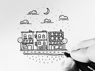 Tiny buildings building circle doodle drawing geometric handmade landscape round shape