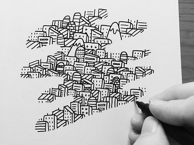 Morning doodle building circle city clouds doodle drawing geometric handmade landscape round shape sky