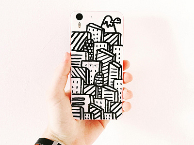 Accidentally drawing directly over a smartphone buildings city doodle drawing handmade landscape phone posca smartphone