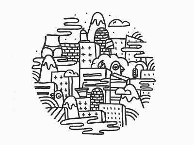 Lost in the city city doodle drawing geometric round