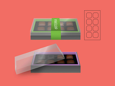 DoTerra Rigid Chocolate Box with Apet Lid illustration packaging rendering rigid box