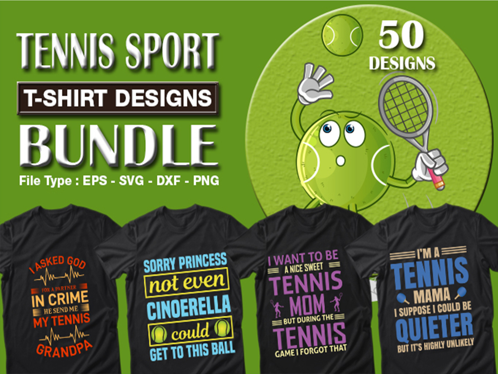 Best selling 50 tennis sport tshirt designs bundle by Tee Journey on
