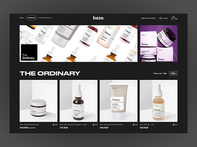 Baze. shop black theme clean cosmetics dark ui design interface minimalism shop typography ui ux web web design website