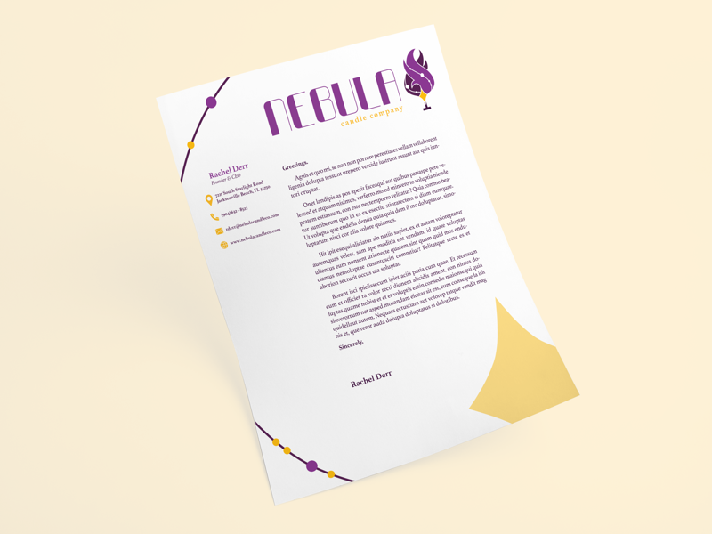 Nebula Candle Company - Letterhead candle solarsystem space nebula letterhead branding collateral design print