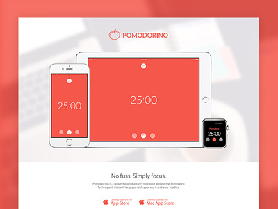 Pomodorino Teaser Landing app apple ipad iphone landing pomodoro teaser timer watch