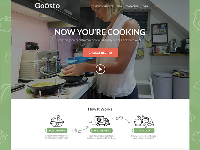 Gousto Landing Page cooking food landing recipe website