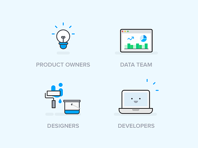 Different teams cute data designer developer illustration product team