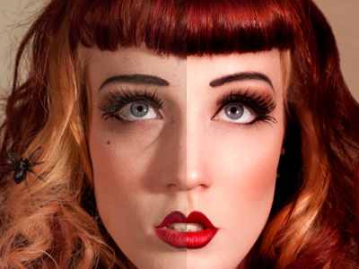 Retouch before and after - Maggy burlesque girl make up model photoshop pin up retouch retouching