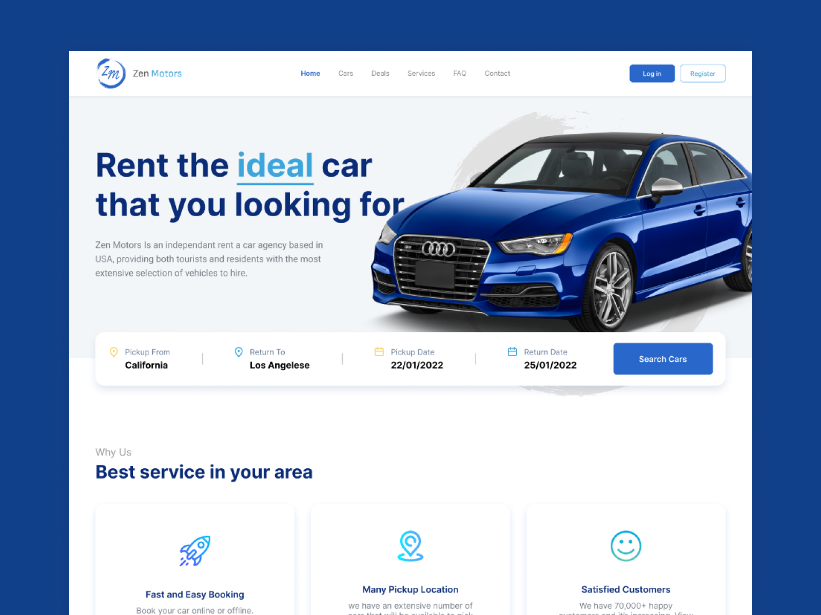 Zen Motors Car Rental Service Landing Page by Shashikala Rathnayaka on Dribbble
