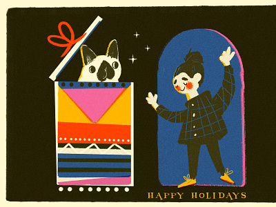 celebration holiday card card christmas fashion frenchie gift holiday illustraion midcentury present