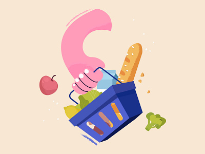 Food Basket basket cartoon design flat food goods hand illustration shopping vector