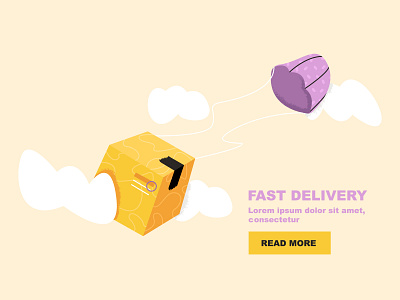 Web banner for Delivery Services box cartoon clouds delivery design ecommerce illustration online shop parachute simple ui vector web