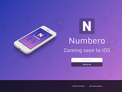 Numbero Game for iOS - Landing Page app game gradient ios iphone notify numbero register