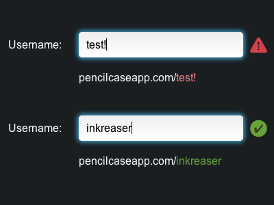 Good and Bad pencil case username validation