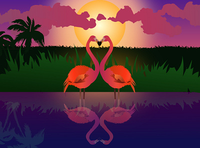 flamingo lovers design flamingo illustration reflection on water vector