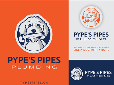Pype’s Pipes Plumbing Logo cockapoo dog identity logo pipe wrench plumbing trades