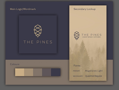 The Pines Brand Identity banquet hall brand identity branding logo pinecone restaurant wedding venue