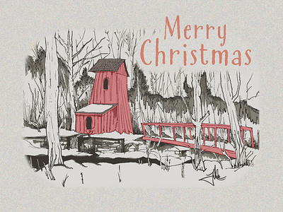 Hand Drawn Christmas Card christmas card forest hand drawn landmark mill vector illustration