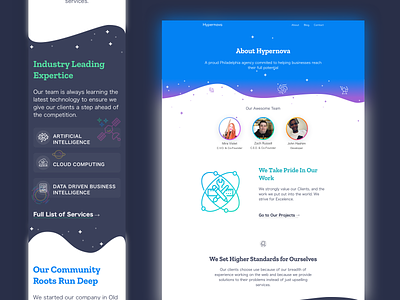 Hypernova Digital About Page Mockup about about page about us aboutus branding illustration space stars team teams ui web web agency web design webdesign website website design