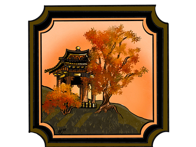 Sunset Serenity art china colours commission digital landscape nature traditional warm