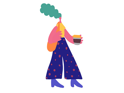 Woman character with cup of coffee