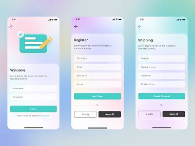 Login Screen 3d account app blur branding clean design illustration login minimalist mobile register screen signup ui ux