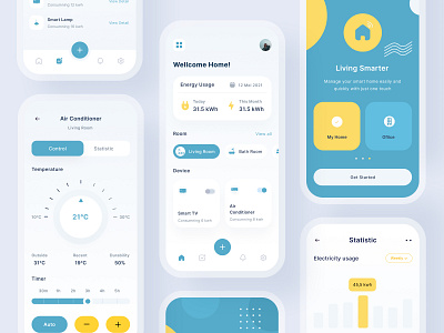 Smart Home Mobile App app architecture blue brand branding clean app dribbble home icon iconography illustration layout living minimal layout mobile app modern app smart smart app smart home white color