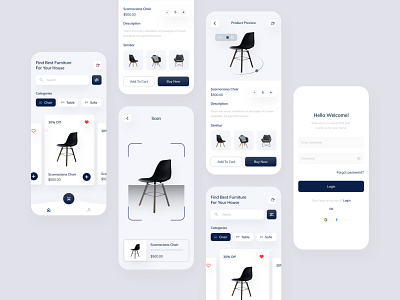 Furniture Scanner App app app design clean design commerce design furniture app graphic design layout minimalist minimalist app mobile app modern app retail shopping simple design ui ui design uiux