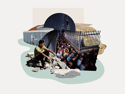 Christ at the Checkpoint art checkpoint christ collage collageart conflict editorial illustration image palestine peace