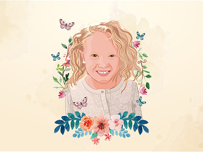 Vectorized Portrait 3 children design draw flowers girl illustration illustrator pen portrait vector vintage